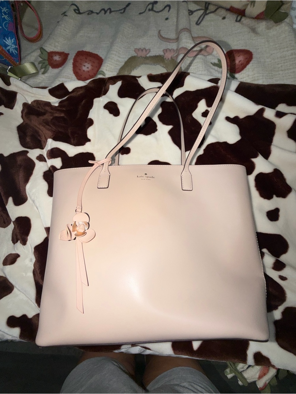 Kate Spade Kelsey Large Peony Blush Leather Tote Flower Charm